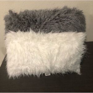 Faux Fur Gray and White Throw Pillow